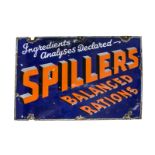 Original Enamelled Spillers Advertising Sign, orange lettering on a blue ground inscribed
