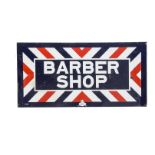 American Original Enamelled William Marvy Company Barbers Advertising Sign, a double sided flanged