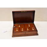 A Victorian mahogany hall stamp box, rectangular with fitted interior of six compartments each