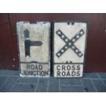 Original Pre Warboys Road Signs, two alloy examples both black on white, Road Junction and Cross