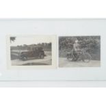 Snapshot silver prints of motor cars and motorcycles 1920s-1930s, including several Rileys,