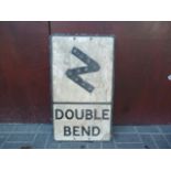Original Pre Warboys Road Sign, an alloy example black on white Double Bend with reflectors by The