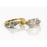 An Art Deco diamond solitaire, the old cut in eight claw setting on an 18ct gold and PLAT marked