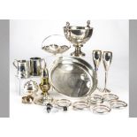 A collection of silver plated items, including a pair of Champagne flutes to commemorate William &