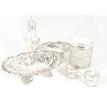 Six Victorian and later silver items, including two pierced bon bon dishes, a sugar caster, a cut