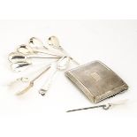 An Art Deco period silver cigarette case, together with a set of eight silver replica Corinthian
