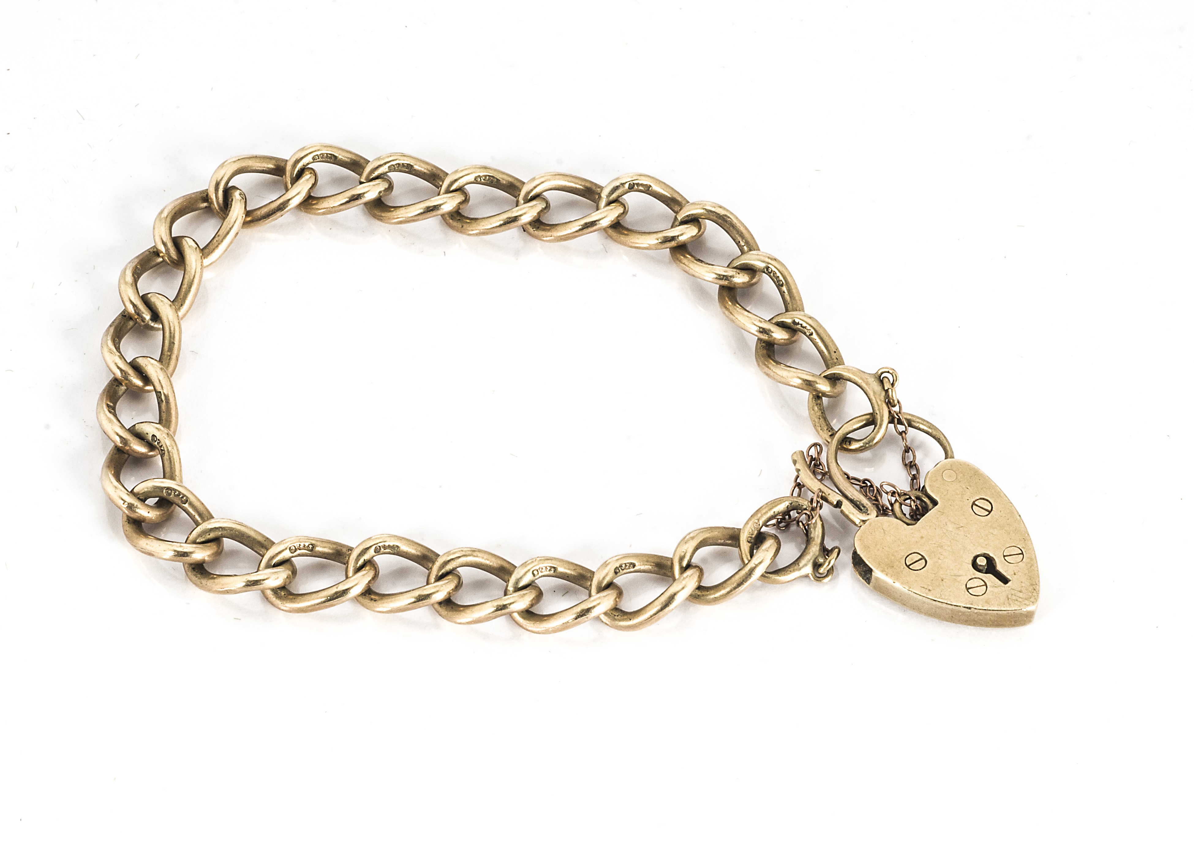 A 9ct gold curb linked bracelet, with padlock clasp each link marked 375, 26g