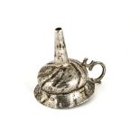 A small antique German silver funnel, having double C handle, marked for Augsburg, 5cm high