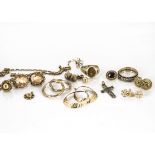 A quantity of miscellaneous gold, including rings, earrings, necklace and other items, gold weight