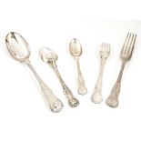 A Harlequin part canteen of 19th Century silver kings pattern cutlery, including seven dinner