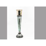 A modern Italian mixed metal sculptural vase, marble base with tapered bronze stem supporting a