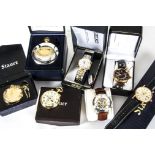 A collection of modern wristwatches and pocket watches, also five pocket knives, including three