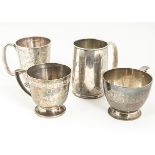 Four Victorian and later silver Christening cups, two tankard style and two cups, each engraved,