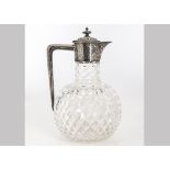 A Victorian cut glass and silver claret jug by HA, angular handle on silver collar with spout and