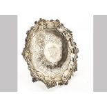 A William IV silver card tray by IW, London 1836, with engraved well and initials, 13 ozt, 21.5cm