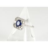 An Art Deco style sapphire and diamond dress ring, of tablet geometric setting, all in white 18ct