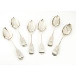 An early Victorian harlequin set of Scottish silver dessert spoons by James Creighton, fiddle