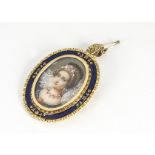 An 18ct gold miniature portrait pendant and brooch, centred with a young woman with high lace