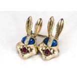 An American Corocraft Sterling marked 'Bugs Bunny' brooch, the duette brooch set with two bunny