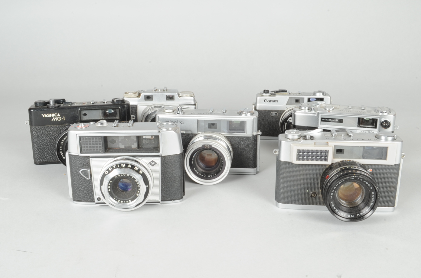 35mm Rangefinder Cameras, a Minolta Hi-Matic 7, Konica S II, Canonet QL19, Agfa Optima II, Super