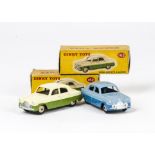 Dinky Toys 162 Ford Zephyr Saloon, two examples, first cream upper body, lime green lower body,