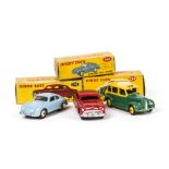 Dinky Toys 170 Ford Fordor Sedan, red body and hubs, 182 Porsche 356A Coupe, pale blue body, cream