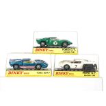 Dinky Toy Cars In Hard Plastic Cases, 132 Ford 40-RV, metallic blue body, 215 Ford G.T Racing Car (