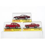 Dinky Toy Cars In Hard Plastic Cases, 116 Volvo 1800S, red body, 163 Volkswagen 1600 TL Fastback,