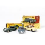 Jaguar by Dinky Toys, 157 Jaguar XK120 Coupe, dark sage green body, fawn hubs, 142 Jaguar Mark X,