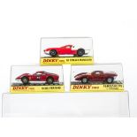 Dinky Toy Cars In Hard Plastic Cases, 187 De Tomaso-Mangusta, pink/white body, 220 Ferrari P5,