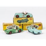 Dinky Toy Racing Cars, 238 Jaguar D-Type, 110 Aston Martin DB3 Sports, dark green body, red hubs,