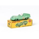 A Dinky Toys 236 Connaught Racing Car, pale green body, red interior, mid-green hubs, RN32,