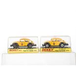 Dinky Toys 262 Swiss Postal Volkswagen PTT Car, two examples, both yellow/black body, one spun hubs,