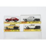 Dinky Toy Cars In Hard Plastic Cases, 213 Ford Capri Rally Car, metallic red body, 164 Mk 4 Ford