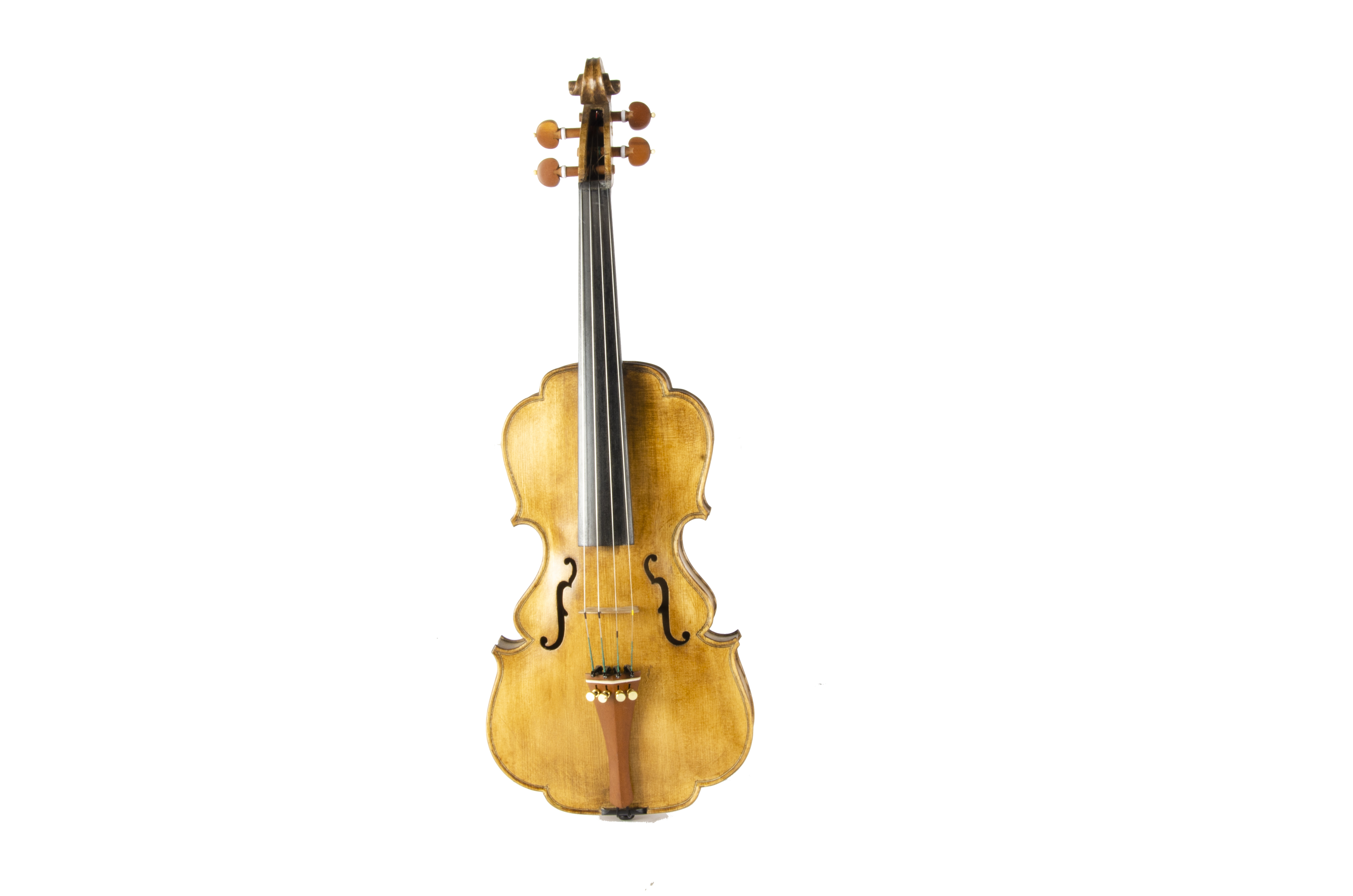 Violin, contemporary unusual-shape violin with back purfling design, no maker's name apparent,