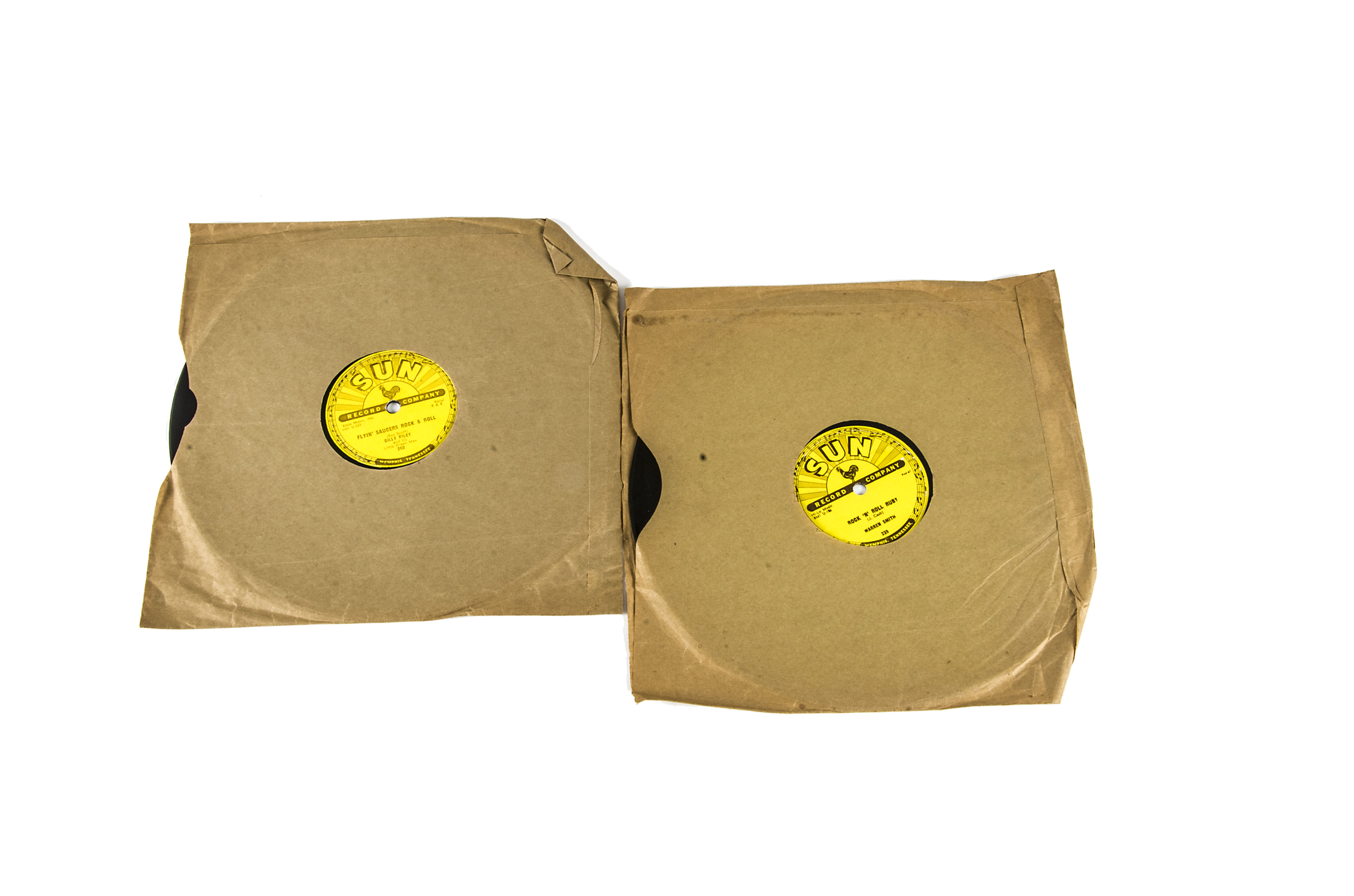 Sun Label / Rock n Roll 78s, two 78s on the Sun Label comprising Billy Riley - Flyin Saucers Rock