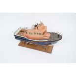 Battery operated wood construction Lifeboat, simple construction, finished in blue and orange with