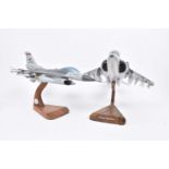 P.A.G Enterprises Large Scale USMC AV-8B Harrier Wooden Desk Model, with similar smaller scale F16