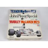 Tamiya 1:12 Scale F1 Model Kits, a boxed trio comprising BS1217 Yardley McLaren M23, BS1216 Texaco