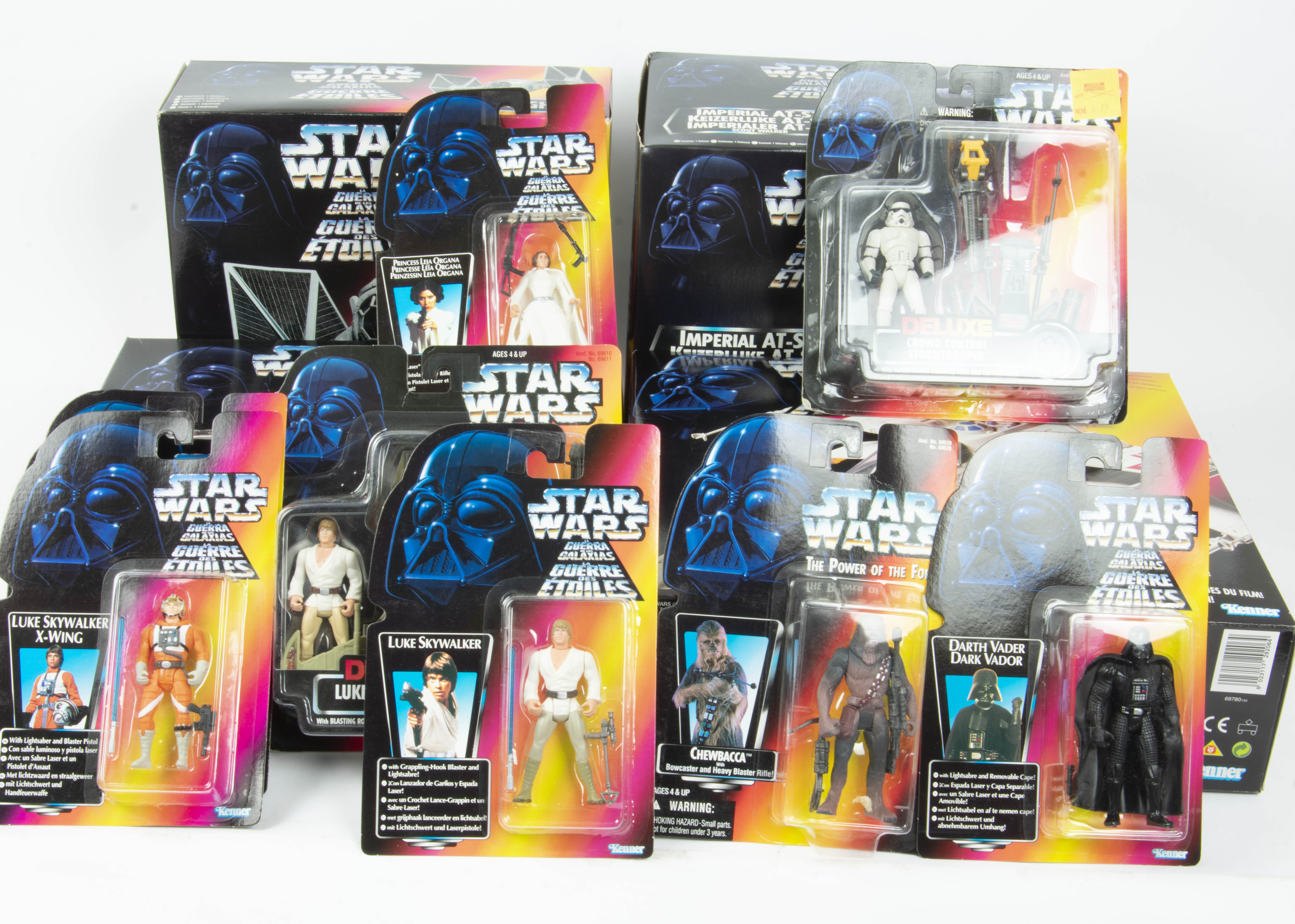 STAR WARS - LOT DE 4 FIGURINES ARTICULÉES VINTAGE KENNER STAR WARS LUKE Han Snowtrooper At At Action Collection