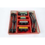 A Chad Valley O Gauge Clockwork BR Freight Train Set, in red set box with BR blue 'Duchess' 46230 to