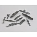 Various makers scale 1:1200 Naval waterline models, R1025 and another similar Aircraft Carrier, R,