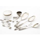 A set of four c1960s Thai silver serving items, together with a set of six small forks, also a Rolex