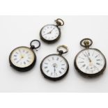 Four Victorian and later silver and white metal ladies open faced pocket watches