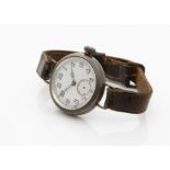 A WWI period silver trench style wristwatch, 34mm circular Dennison case, marked SS & Co to movement