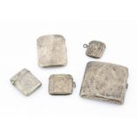 Three late 19th and early 20th century silver vesta cases, together with two silver cigarette