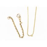 A 9ct gold belcher link necklace, with barrel snap clasp, 36cm, together with a fancy linked oval