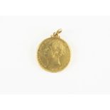 A George III gold two pound coin or double sovereign, dated 1823, unfortunately with applied