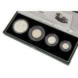 A Royal Mint UK Britannia Silver Proof Collection four coin set, dated 1997, in green case with