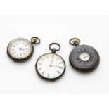 Three late 19th and early 20th century silver and white metal ladies open faced pocket watches